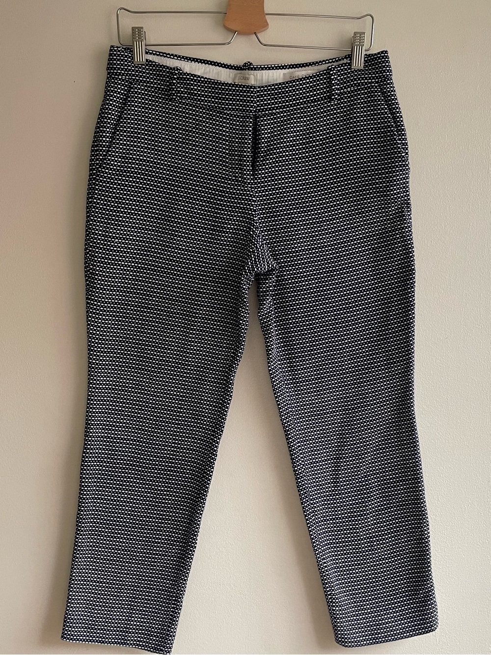 J.Crew Navy White Textured Cropped Pants Career Casual Women’s Size 4